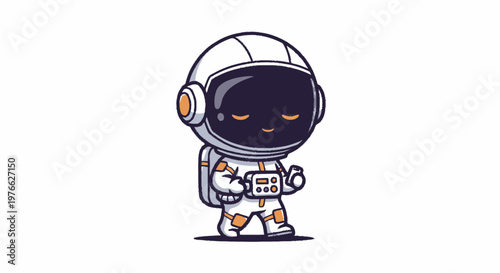 Adorable Cartoon Astronaut in a White Spacesuit, Isolated on White.