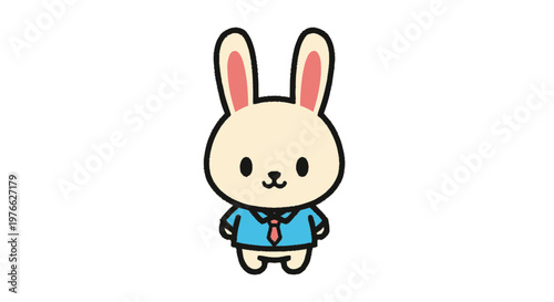 Adorable Cartoon Bunny Rabbit Wearing a Blue Shirt and Smiling.
