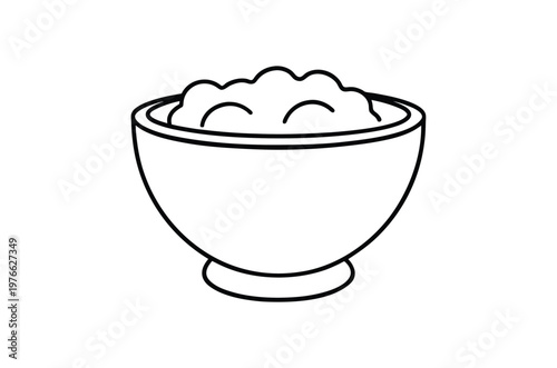 Simple line drawing of a bowl filled with food possibly rice or porridge