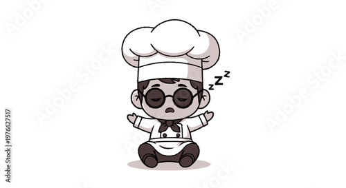 Cute Cartoon Chef Sleeping Peacefully After a Long Day.