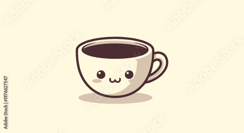 Cute Cartoon Coffee Cup Smiling with Joyful Expression.