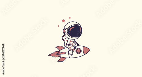 Cartoon Astronaut Riding a Rocket Ship Through the Cosmos.