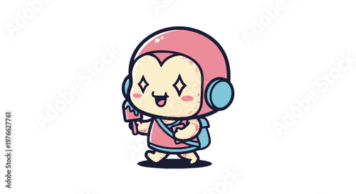 Cute Cartoon Astronaut Character with Ice Cream and Backpack.