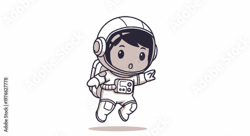 Cute Cartoon Astronaut Floating in Space with Joyful Expression.