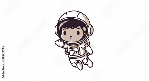 Cute Cartoon Astronaut Floating in Space with a Friendly Gesture.