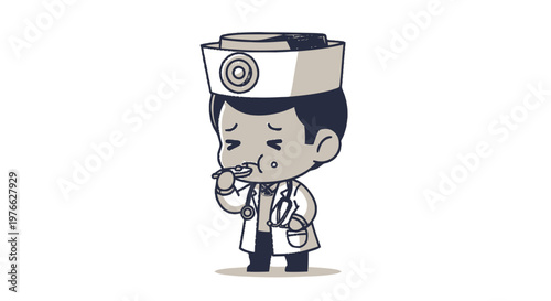 Cartoon Doctor Brushing Teeth, Medical Professional, Healthcare Illustration.