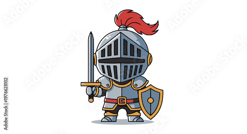 Cartoon Knight with Sword and Shield Ready for Battle.