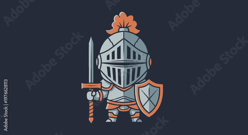 Cartoon Knight with Sword and Shield Ready for Battle.