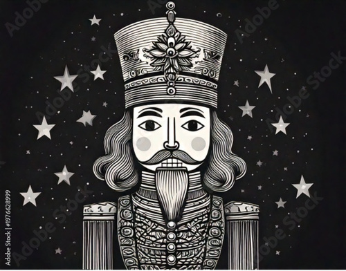 Whimsical Nutcracker King with Stars Illustration.
