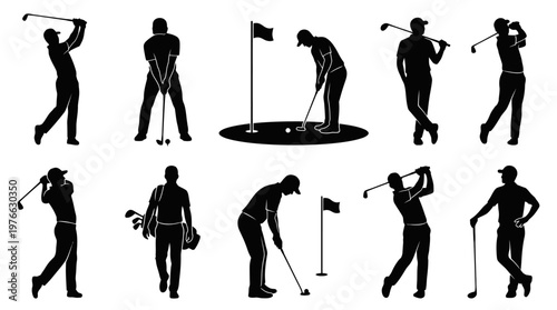 10 Man Playing Golf Silhouette Vector Pack – Elegant Sport SVG Collection