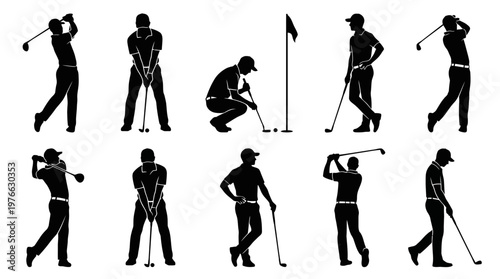 10 Man Playing Golf Silhouette Vector Pack – Elegant Sport SVG Collection