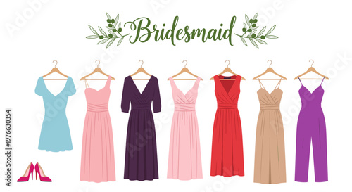 Collection of elegant bridesmaid dresses in various styles and vibrant colors perfect for wedding celebrations