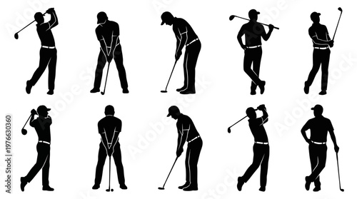 10 Man Playing Golf Silhouette Vector Pack – Elegant Sport SVG Collection