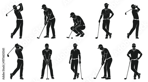 10 Man Playing Golf Silhouette Vector Pack – Elegant Sport SVG Collection