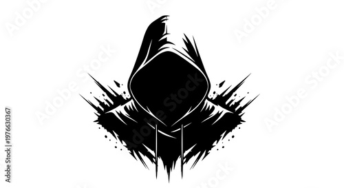 Anonymous hooded figure silhouette dark hacker symbol with abstract splash effect mysterious identity digital crime