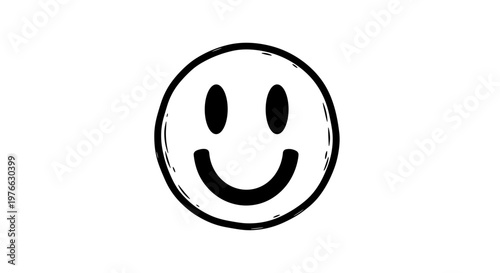 Simple hand drawn smiley face icon with distressed brush stroke texture conveying happiness and positivity isolated