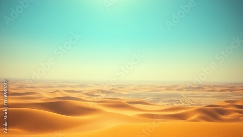 cyma. Mirage of an oasis over a desert landscape with heat distortion effect. ESG reports, sustainability campaigns, designed for sustainability communications and ESG reporting.