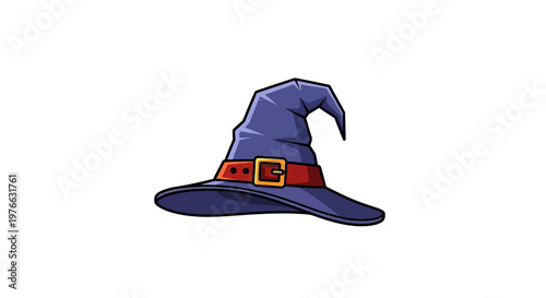 A captivating illustration of a stylish witchs hat with a buckle, perfect for Halloween.