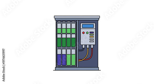 Detailed illustration of an electrical control panel with various components and displays.