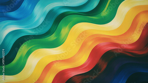 Abstract background featuring smooth flowing waves of vibrant rainbow colors in a painting style.