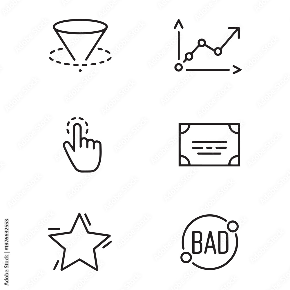 Fototapeta premium Minimalist business icon set, black line vector icons for data analysis and marketing, professional corporate symbols for web design and UI