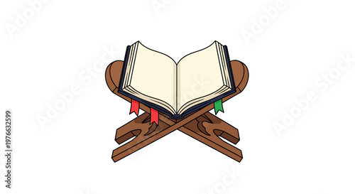 Open Quran on a wooden stand, a symbol of Islamic faith and knowledge.