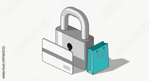 Secure online shopping concept with credit card and padlock for protection.