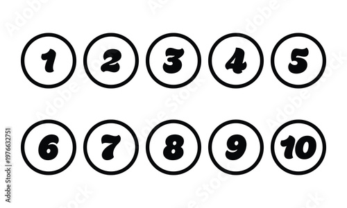 Bold Rounded Numbers 1-10 Circle Outline Sticker Icons