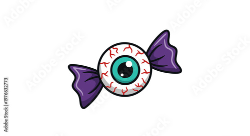 Spooky Halloween candy with an eyeball design, wrapped in purple.