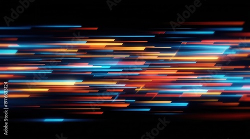 Digital transformation is depicted by glowing abstract light streaks, indicating integration, speed, and a technological shift.