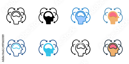 Attention deficit icons set multiple style collection. Editable stroke 
