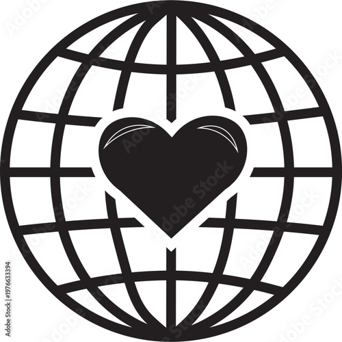 Fotografía Social responsibility and global support icon set, Globe icon with heart shape o