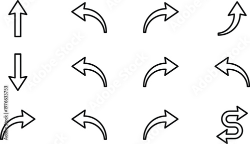 Arrow icons set direction navigation pointer up down left right outline vector illustration collection UI design elements pack