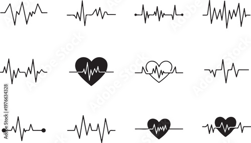 heartbeat cardiogram vector icons heart monitor line set