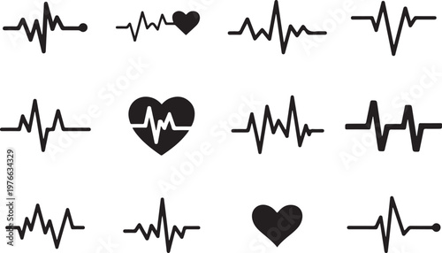 heartbeat ecg line heart pulse shape icon pack