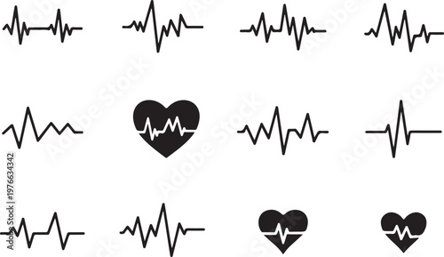 heartbeat icon set ecg line heart pulse vector symbols