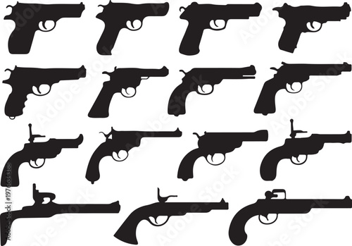 pistol lineup silhouette illustrations of handguns