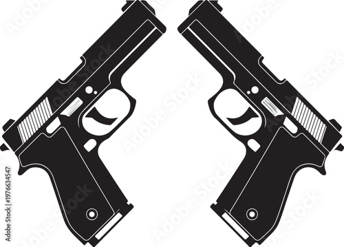 handgun mirrored pair vector illustration symmetrical composition