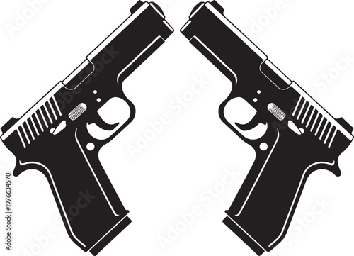 handgun pair outline vector illustration symmetry composition
