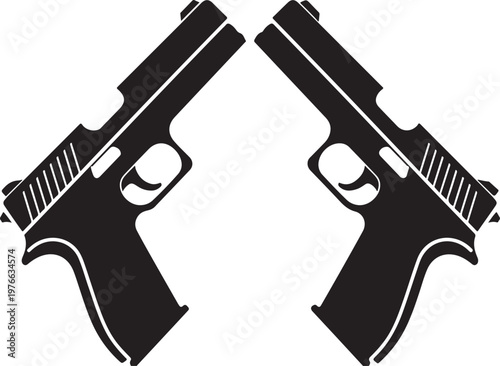 handgun mirrored composition vector illustration black and white