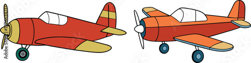Two Cartoon Airplanes Flying Vector Illustration