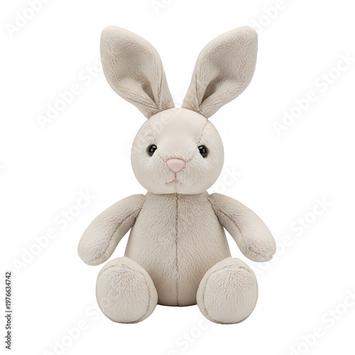 Soft beige knitted stuffed bunny toy sitting upright with arms resting on its sides