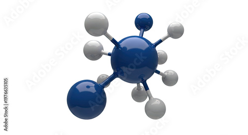 3D molecular model with blue and gray spheres
