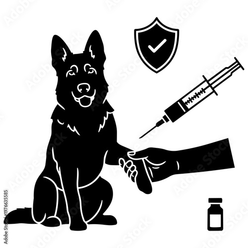 A dog getting vaccinated by a veterinarian isolated on transparent background, Vector