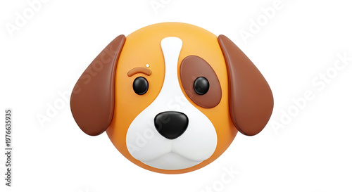 Cute 3D Cartoon Dog Face with Brown Ears and White Stripe