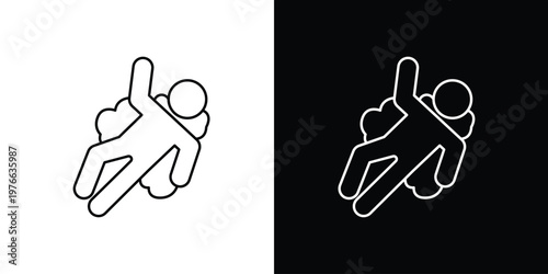Abstract line art icon featuring a person in a state of freefall or peaceful floating on a soft, cloud-like element, suitable for themes of dreaming, risk, or relaxation