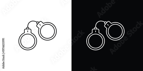 Minimalist line art icon representing stainless steel handcuffs, often associated with arrest, crime, and the legal system, suitable for various design applications