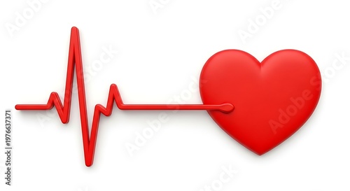 Red heart with electrocardiogram line representing life and healthy heartbeat.