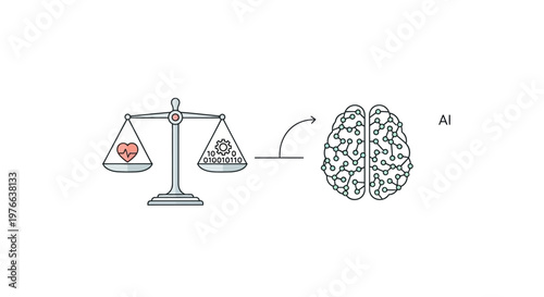Brain with heart on a scale.