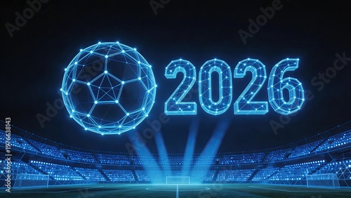 Futuristic illustration of soccer and text 